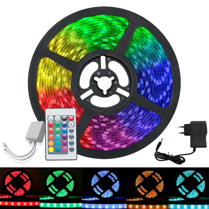 5050 Rgb Led Tape Roll 5m Ip65 + Control + Source 12v Bivolt